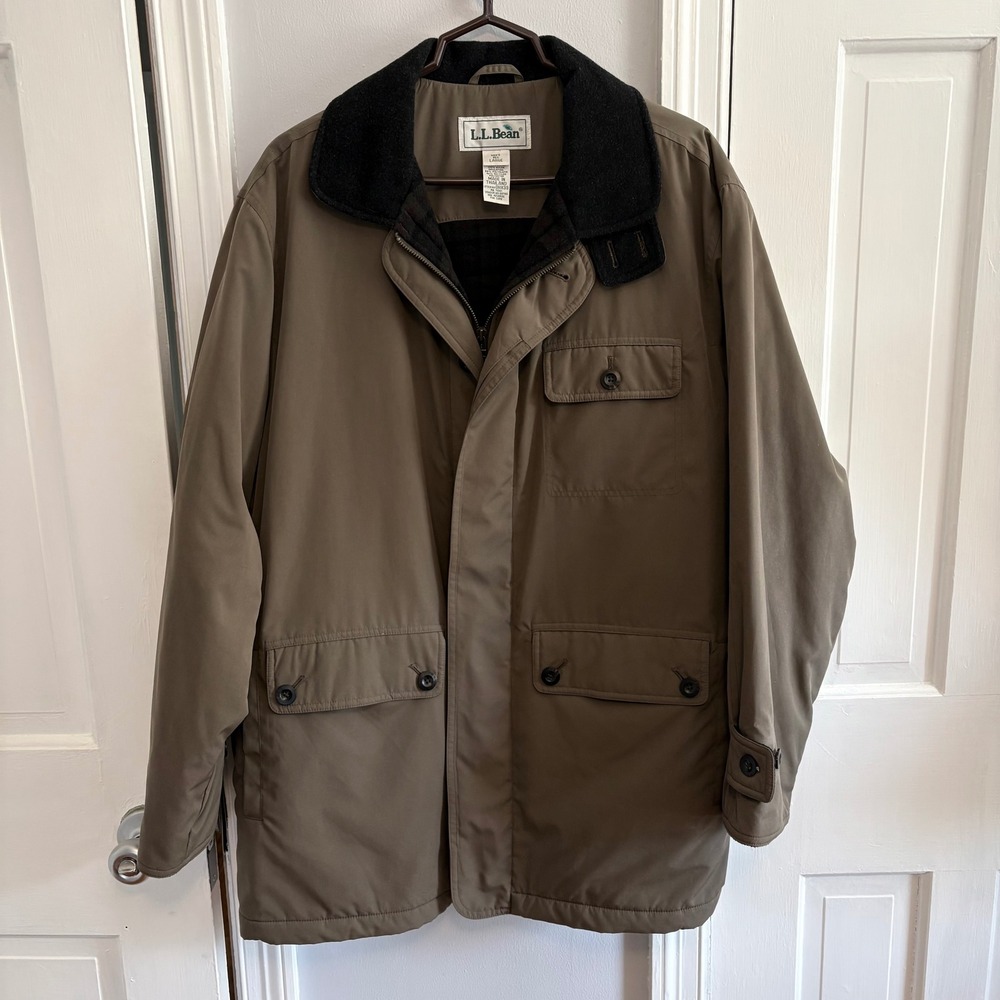Vintage LL Bean Mens Large Field Coat Brown Thinsulate Flannel Lining Chore Barn